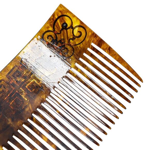 Vintage Art Deco Faux Tortoise Acetate Hair Comb Applied Filigree & Rhinestones - Picture 8 of 10